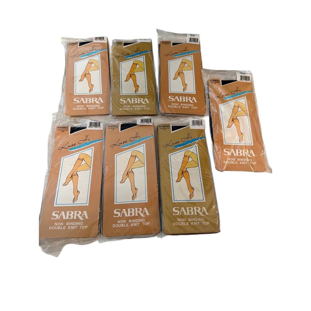 VINTAGE NWT (7) Sabra Black Knee Hi 100% Nylon Stockings 8.5 -11 Made In USA